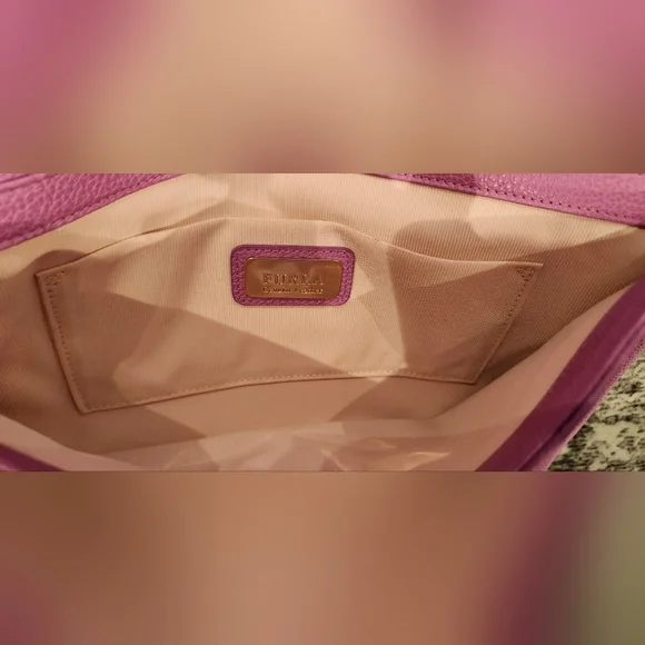 NWOT Furla $448 Pebbled Leather Crossbody Bag Pink Butterfly Bag Charm - Picture 6 of 7